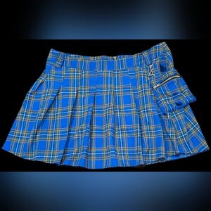 Current Mood Women's 2x, Blue w/ Yellow Plaid Mini Skirt: Grunge, Rave, Punk